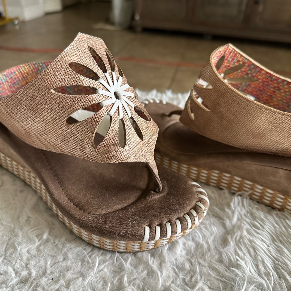 Modzori Reversible Flora-2 Sandals Sz 9 Women Cork Retro Boho Thong Cutout Wedge - Picture 4 of 15